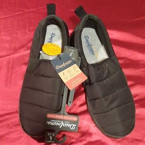 NWT Womens Dearfoams Black Gel Infused Memory Foam Energy Walk Shoes Sz L 9-10
